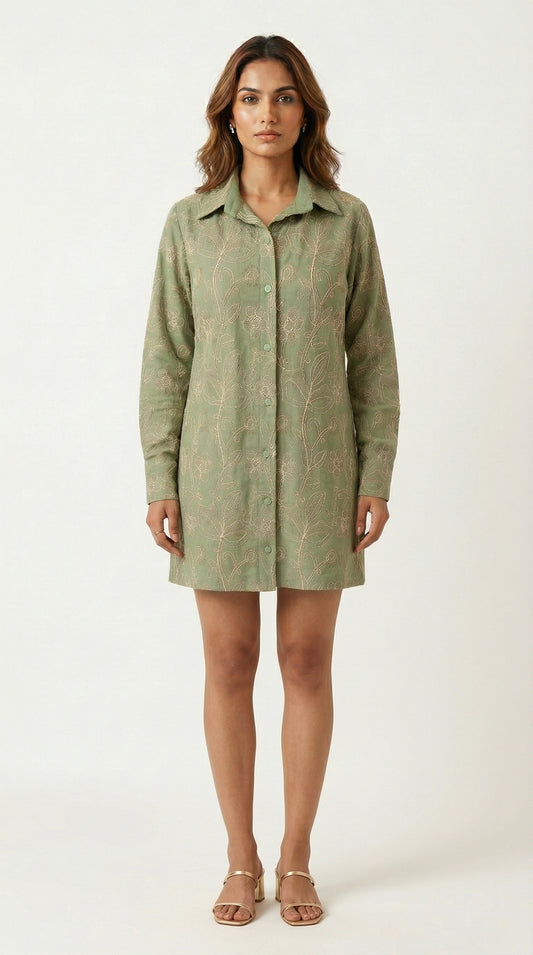 Sage Leaf Shirt Dress