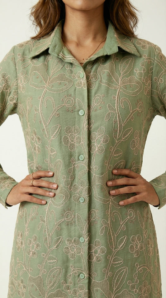 Sage Leaf Shirt Dress