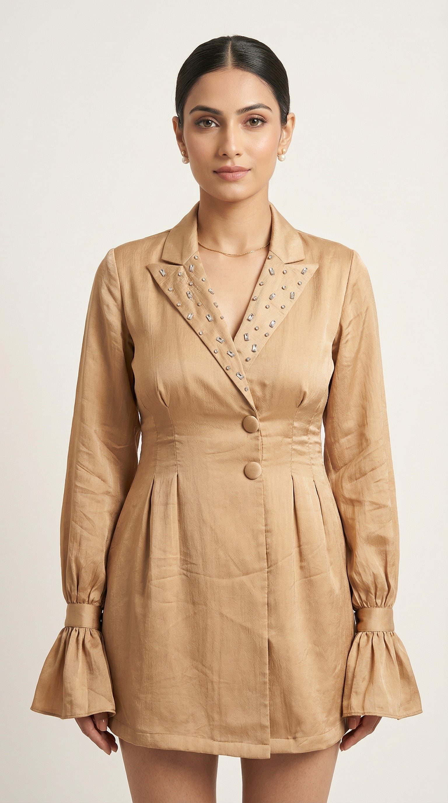 Sand Lapel Dress